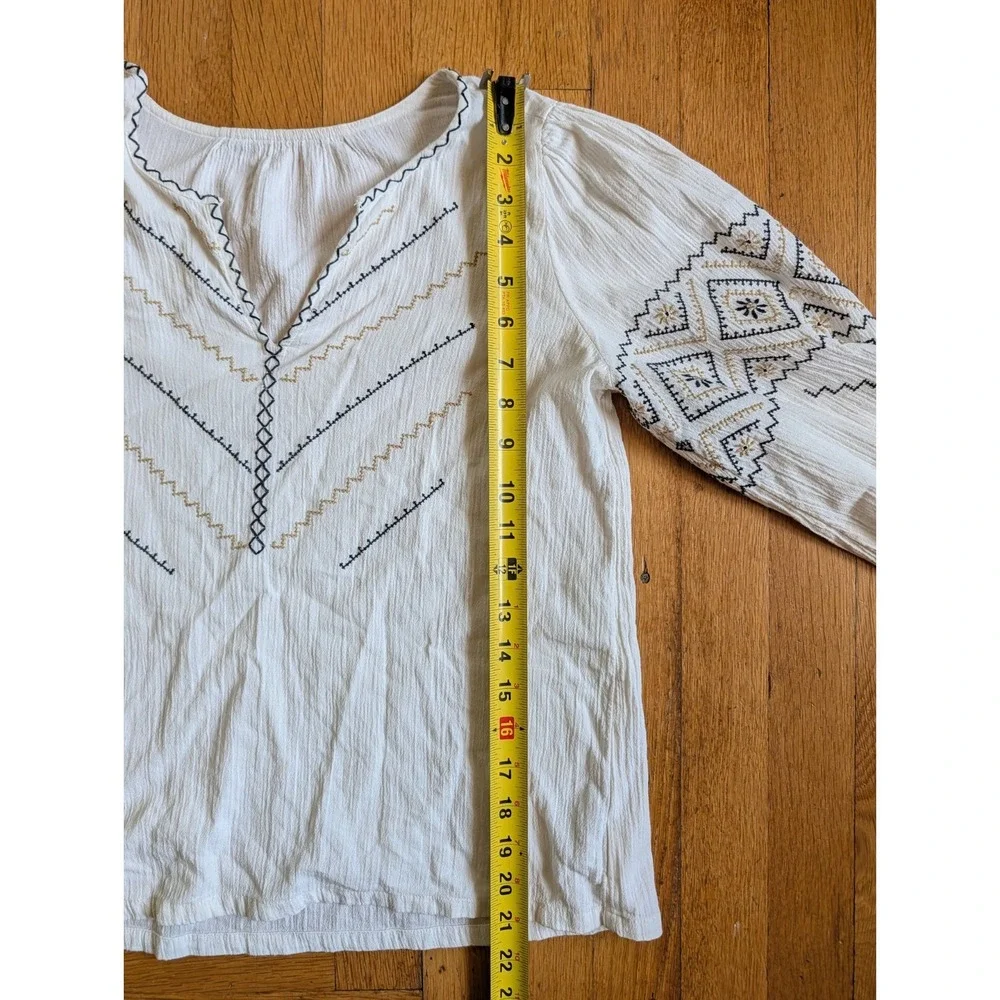 Madewell Peasant Top‎ 100% Cotton Cream Embroidered Puff Sleeve Notch Neck Boho